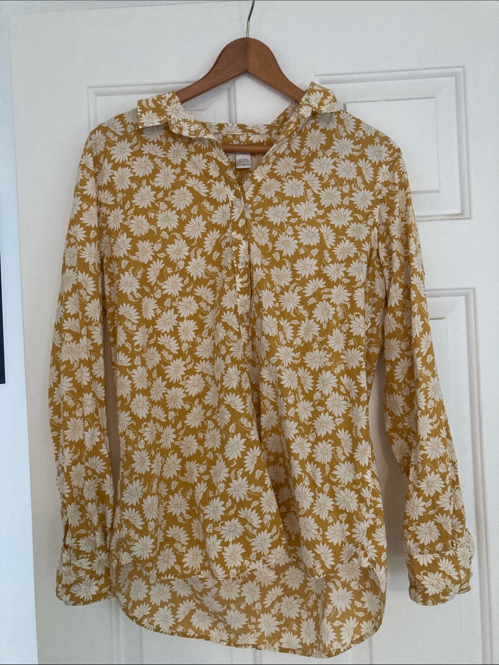Garnet Hill Mustard Yellow and White Floral Button-Down Shirt